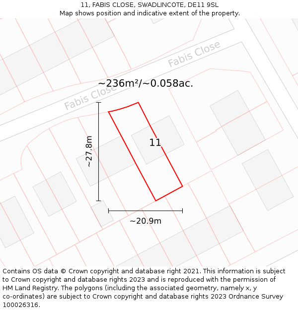 11, FABIS CLOSE, SWADLINCOTE, DE11 9SL: Plot and title map