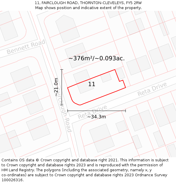 11, FAIRCLOUGH ROAD, THORNTON-CLEVELEYS, FY5 2RW: Plot and title map