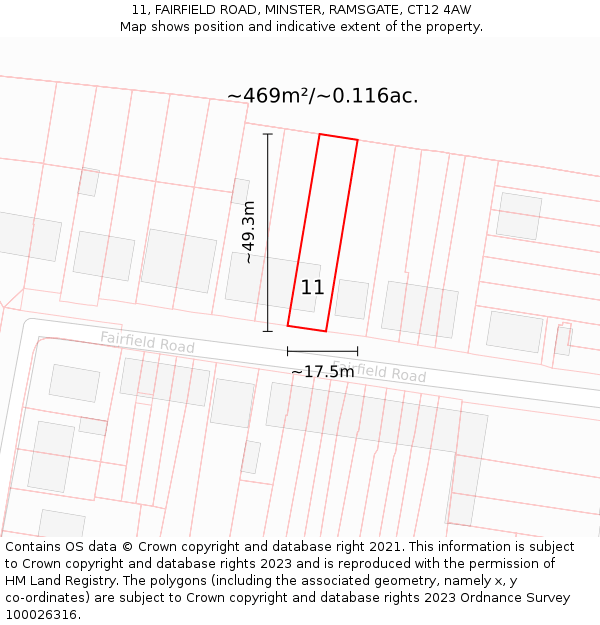 11, FAIRFIELD ROAD, MINSTER, RAMSGATE, CT12 4AW: Plot and title map