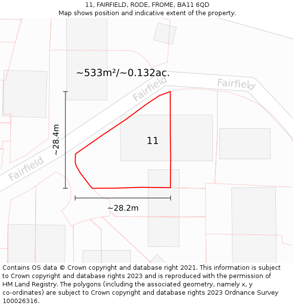 11, FAIRFIELD, RODE, FROME, BA11 6QD: Plot and title map