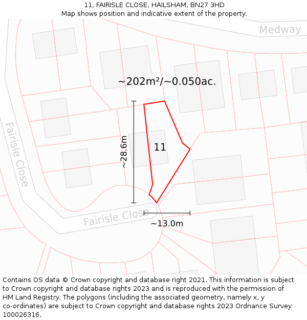 11, FAIRISLE CLOSE, HAILSHAM, BN27 3HD: Plot and title map