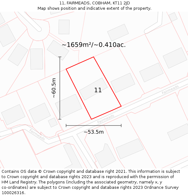 11, FAIRMEADS, COBHAM, KT11 2JD: Plot and title map