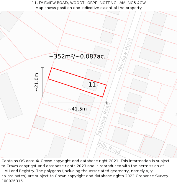 11, FAIRVIEW ROAD, WOODTHORPE, NOTTINGHAM, NG5 4GW: Plot and title map