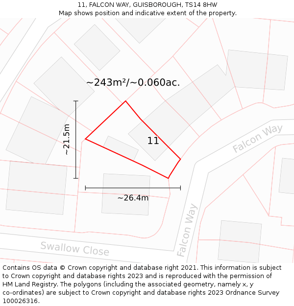 11, FALCON WAY, GUISBOROUGH, TS14 8HW: Plot and title map