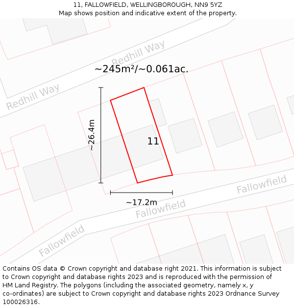 11, FALLOWFIELD, WELLINGBOROUGH, NN9 5YZ: Plot and title map