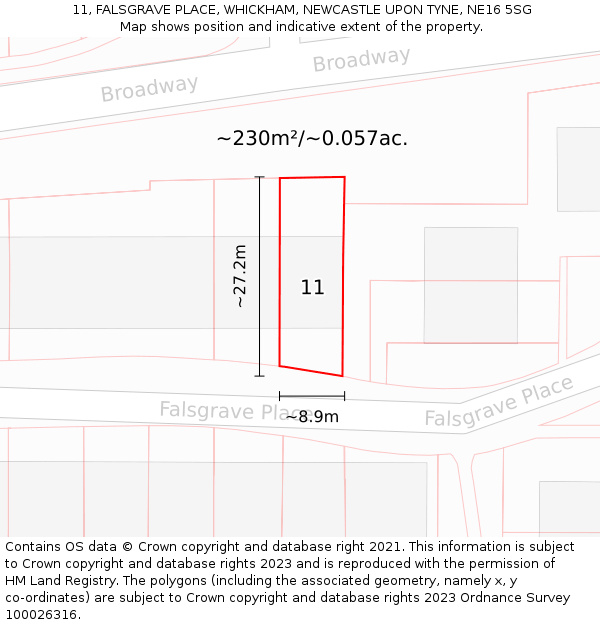 11, FALSGRAVE PLACE, WHICKHAM, NEWCASTLE UPON TYNE, NE16 5SG: Plot and title map