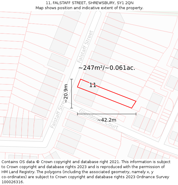 11, FALSTAFF STREET, SHREWSBURY, SY1 2QN: Plot and title map