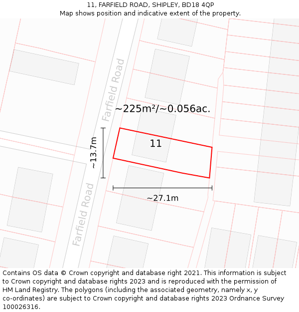 11, FARFIELD ROAD, SHIPLEY, BD18 4QP: Plot and title map