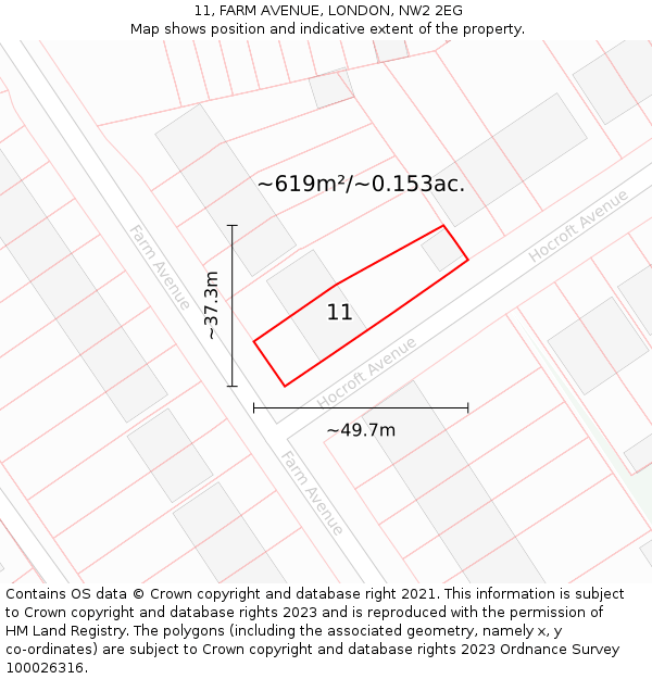 11, FARM AVENUE, LONDON, NW2 2EG: Plot and title map