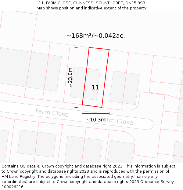 11, FARM CLOSE, GUNNESS, SCUNTHORPE, DN15 8SR: Plot and title map