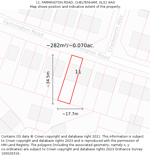 11, FARMINGTON ROAD, CHELTENHAM, GL51 6AG: Plot and title map