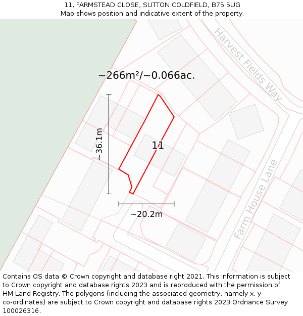 11, FARMSTEAD CLOSE, SUTTON COLDFIELD, B75 5UG: Plot and title map