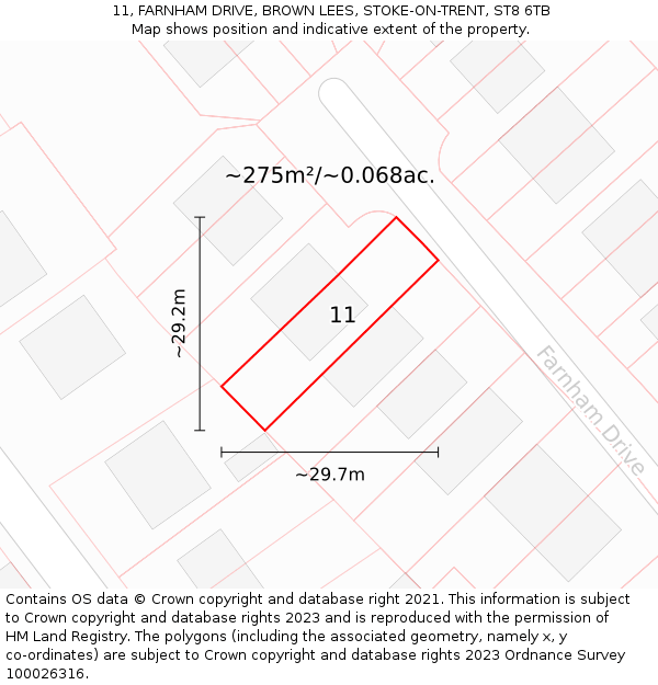 11, FARNHAM DRIVE, BROWN LEES, STOKE-ON-TRENT, ST8 6TB: Plot and title map