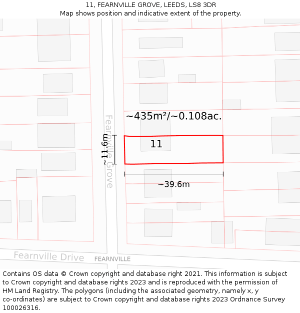 11, FEARNVILLE GROVE, LEEDS, LS8 3DR: Plot and title map
