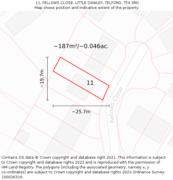 11, FELLOWS CLOSE, LITTLE DAWLEY, TELFORD, TF4 3RN: Plot and title map