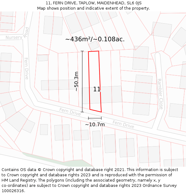 11, FERN DRIVE, TAPLOW, MAIDENHEAD, SL6 0JS: Plot and title map