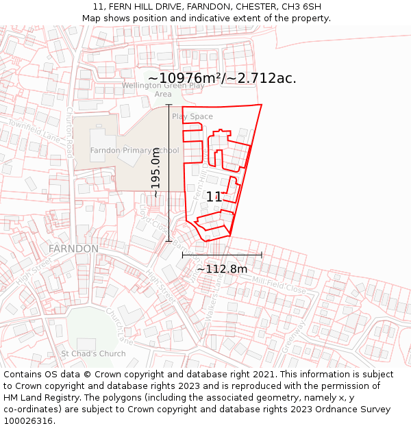 11, FERN HILL DRIVE, FARNDON, CHESTER, CH3 6SH: Plot and title map