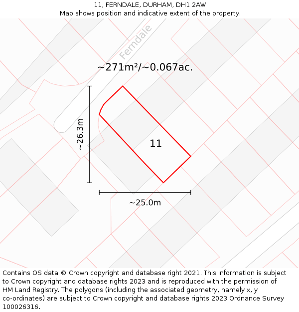 11, FERNDALE, DURHAM, DH1 2AW: Plot and title map