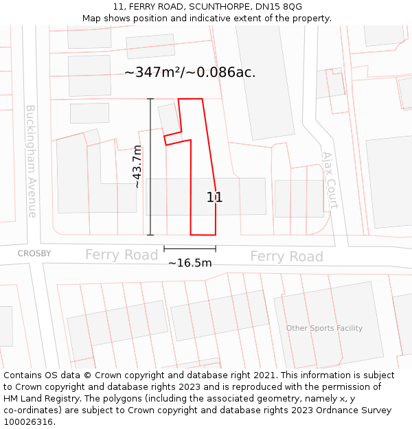 11, FERRY ROAD, SCUNTHORPE, DN15 8QG: Plot and title map