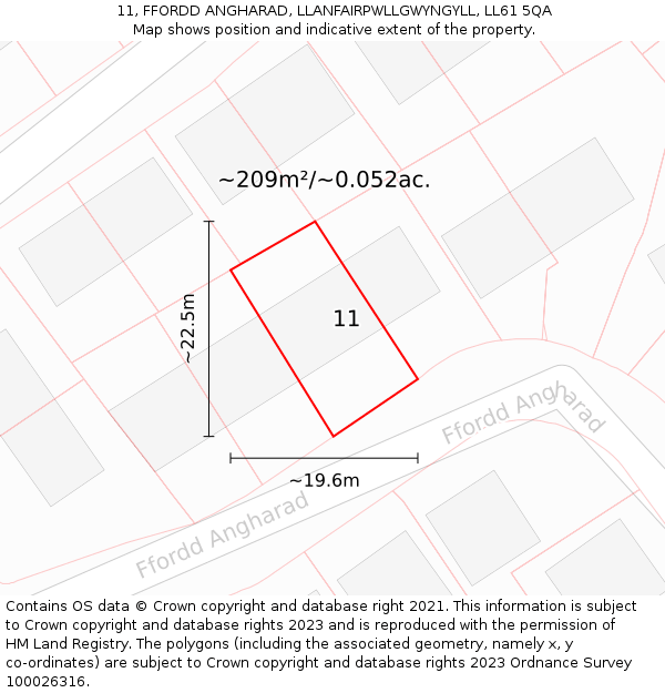 11, FFORDD ANGHARAD, LLANFAIRPWLLGWYNGYLL, LL61 5QA: Plot and title map