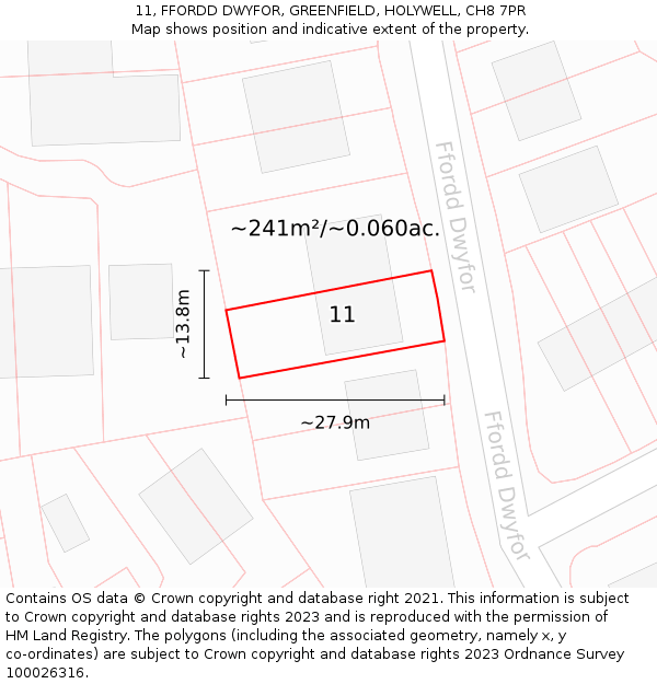 11, FFORDD DWYFOR, GREENFIELD, HOLYWELL, CH8 7PR: Plot and title map