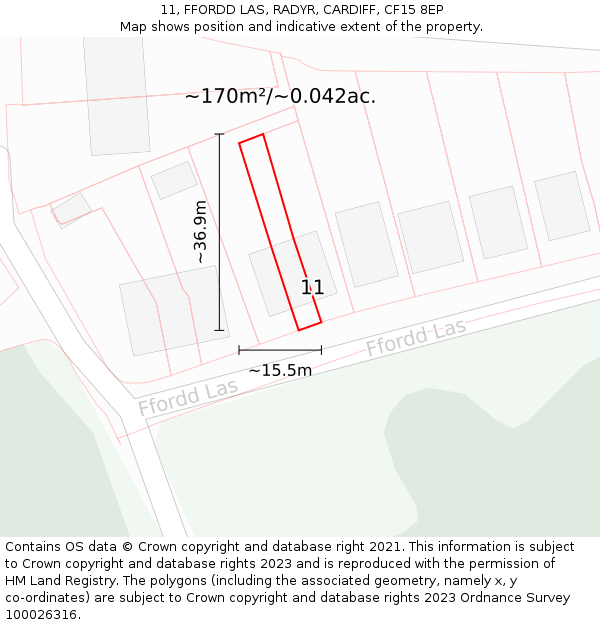 11, FFORDD LAS, RADYR, CARDIFF, CF15 8EP: Plot and title map