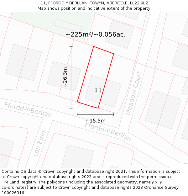 11, FFORDD Y BERLLAN, TOWYN, ABERGELE, LL22 9LZ: Plot and title map