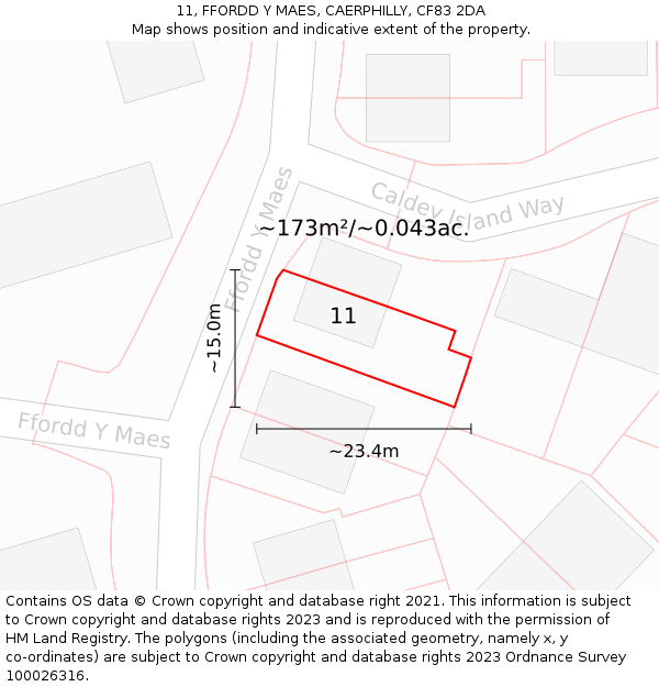 11, FFORDD Y MAES, CAERPHILLY, CF83 2DA: Plot and title map