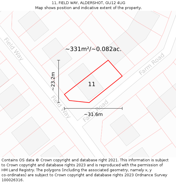 11, FIELD WAY, ALDERSHOT, GU12 4UG: Plot and title map