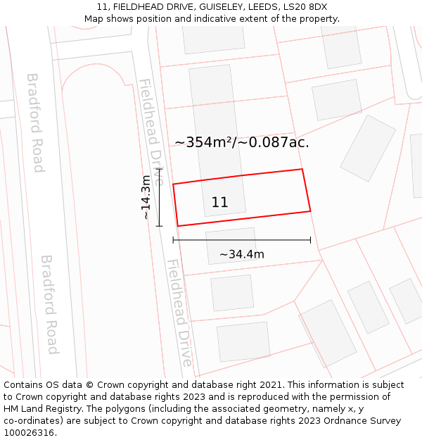 11, FIELDHEAD DRIVE, GUISELEY, LEEDS, LS20 8DX: Plot and title map