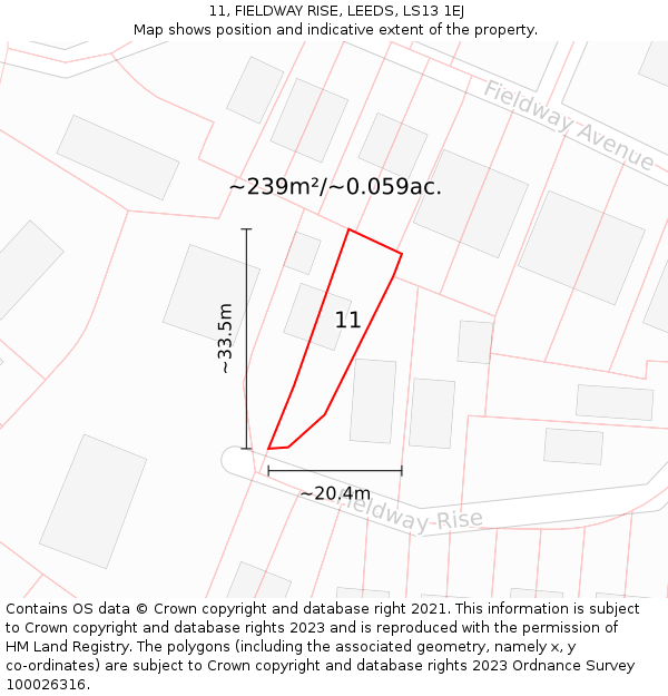 11, FIELDWAY RISE, LEEDS, LS13 1EJ: Plot and title map