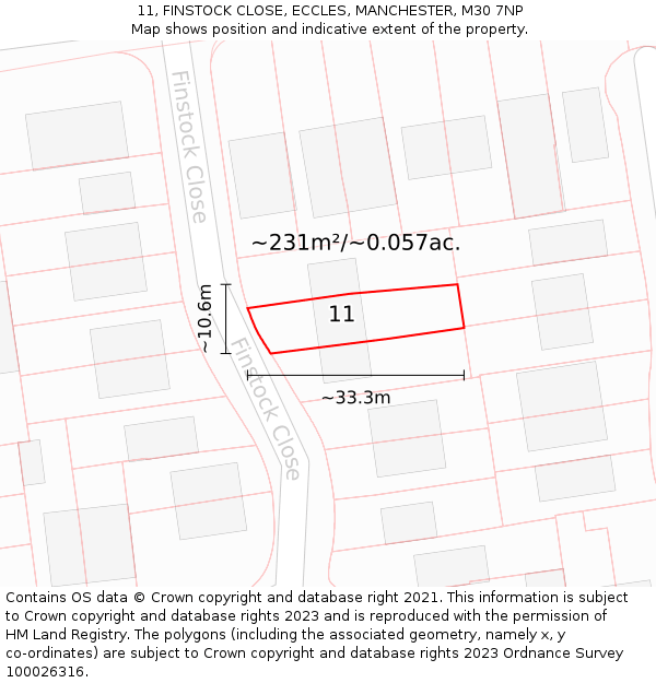 11, FINSTOCK CLOSE, ECCLES, MANCHESTER, M30 7NP: Plot and title map