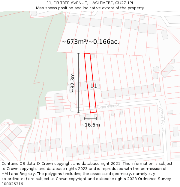 11, FIR TREE AVENUE, HASLEMERE, GU27 1PL: Plot and title map