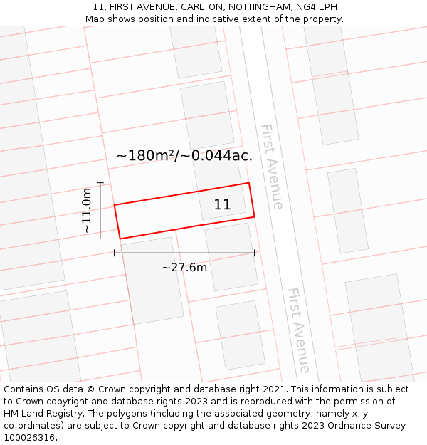 11, FIRST AVENUE, CARLTON, NOTTINGHAM, NG4 1PH: Plot and title map