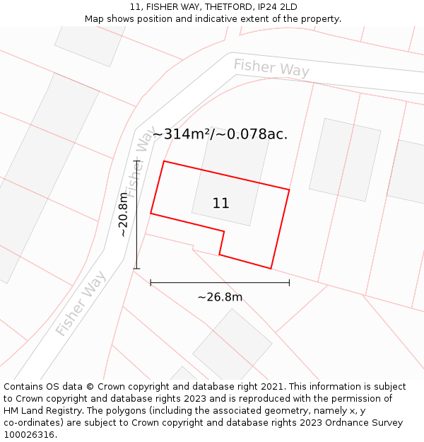 11, FISHER WAY, THETFORD, IP24 2LD: Plot and title map