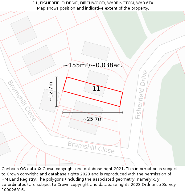 11, FISHERFIELD DRIVE, BIRCHWOOD, WARRINGTON, WA3 6TX: Plot and title map