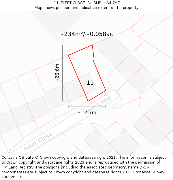 11, FLEET CLOSE, RUISLIP, HA4 7AZ: Plot and title map