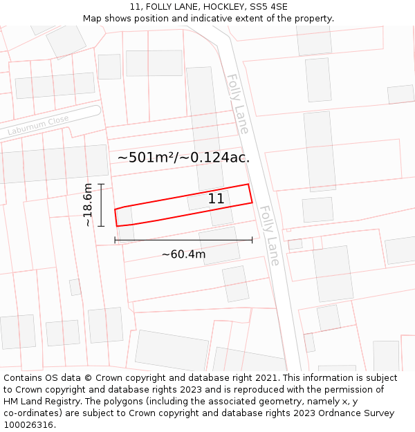 11, FOLLY LANE, HOCKLEY, SS5 4SE: Plot and title map