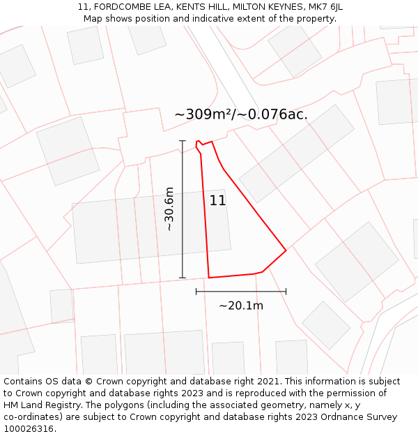 11, FORDCOMBE LEA, KENTS HILL, MILTON KEYNES, MK7 6JL: Plot and title map