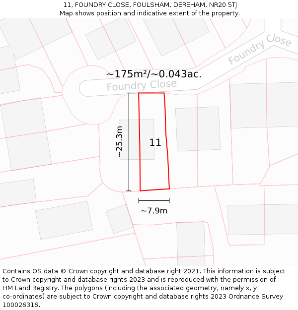 11, FOUNDRY CLOSE, FOULSHAM, DEREHAM, NR20 5TJ: Plot and title map