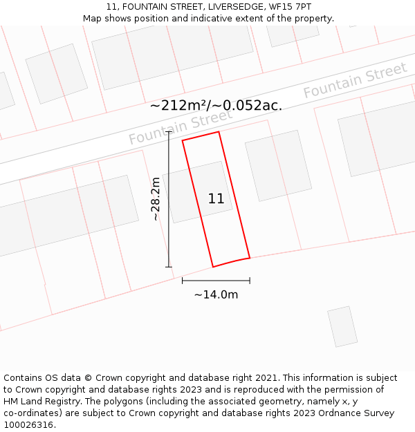 11, FOUNTAIN STREET, LIVERSEDGE, WF15 7PT: Plot and title map