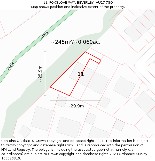 11, FOXGLOVE WAY, BEVERLEY, HU17 7SQ: Plot and title map