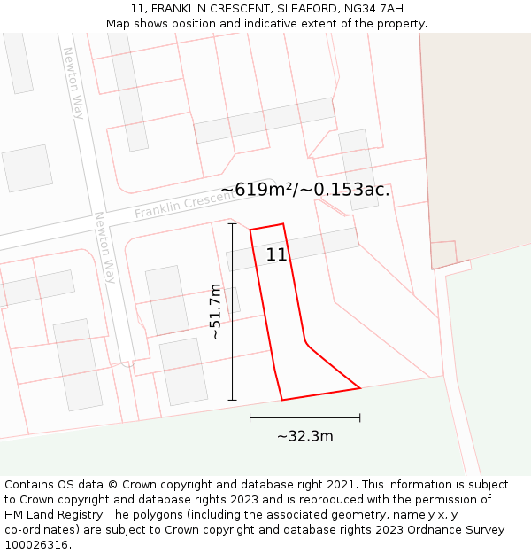 11, FRANKLIN CRESCENT, SLEAFORD, NG34 7AH: Plot and title map