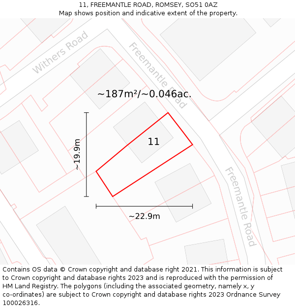 11, FREEMANTLE ROAD, ROMSEY, SO51 0AZ: Plot and title map