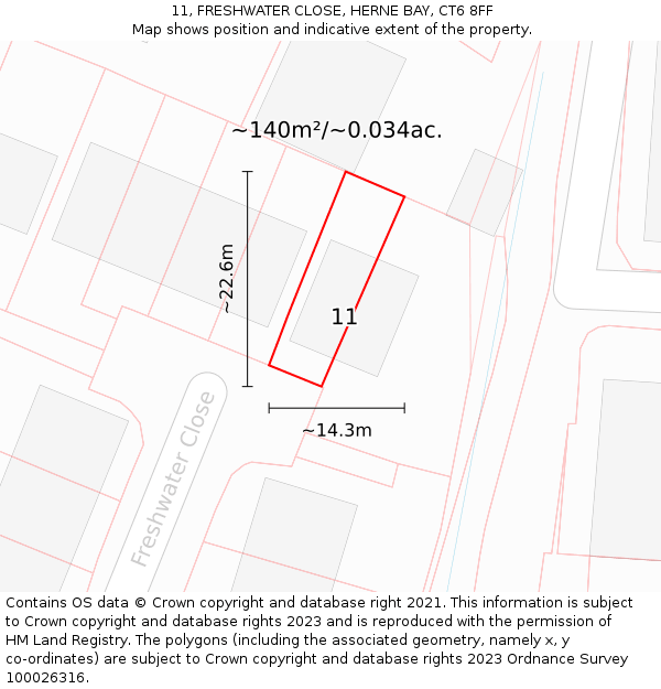 11, FRESHWATER CLOSE, HERNE BAY, CT6 8FF: Plot and title map