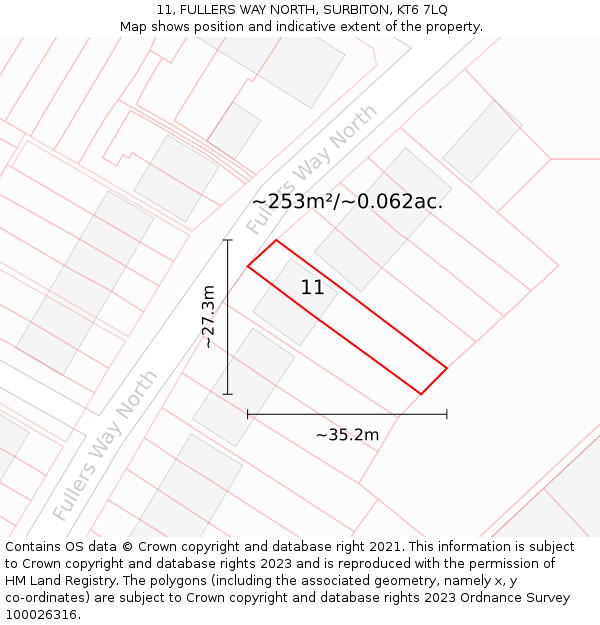 11, FULLERS WAY NORTH, SURBITON, KT6 7LQ: Plot and title map
