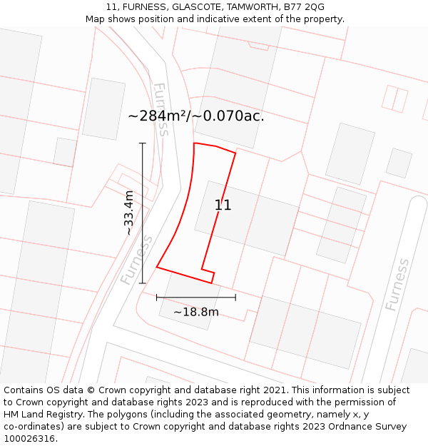 11, FURNESS, GLASCOTE, TAMWORTH, B77 2QG: Plot and title map