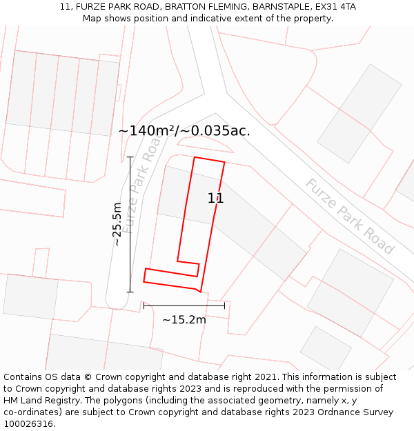 11, FURZE PARK ROAD, BRATTON FLEMING, BARNSTAPLE, EX31 4TA: Plot and title map