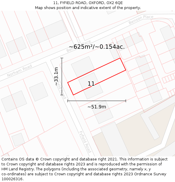 11, FYFIELD ROAD, OXFORD, OX2 6QE: Plot and title map