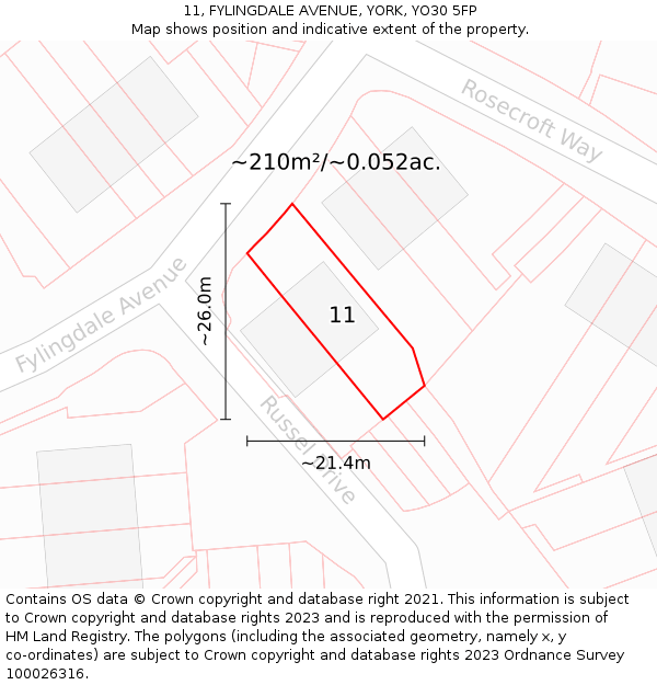 11, FYLINGDALE AVENUE, YORK, YO30 5FP: Plot and title map